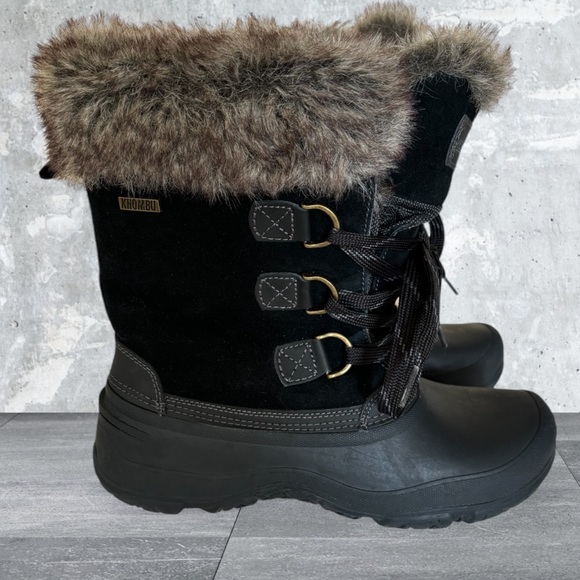 Khombu Women's The Slope Winter Snow Boots Size 9 Lace Up Faux Fur Black - Picture 1 of 12